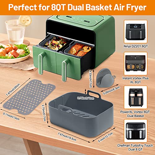 HitTopss 6-Pack Silicone Air Fryer Liner, Air Fryer Silicone Pot Set for Ninjas Dual Air Fryer, Air Fryer Silicone Baking Tray Basket for Ninja/I