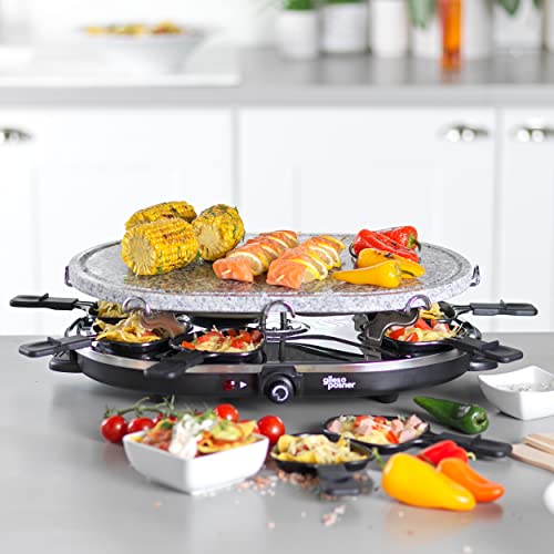 Giles & Posner EK1872G Electric Stone Raclette Grill - Indoor Tabletop 8 Person Raclette, Removable Stone Grill Hot Plate, Non-Stick Grill Pans,