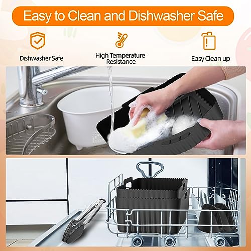 Air Fryer Accessories, 8pcs for Ninja Dual AF400UK & Tower T17088 & AF300UK, Dual Silicone Air Fryer Liners & Gloves, Air Fryer Rack & Food Tong