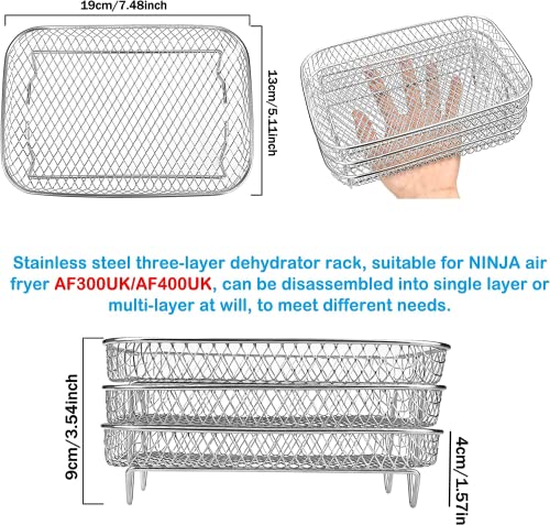 Air Fryer Rack for Ninja Dual Air Fryer, 304 Stainless Steel Three Layer Dehydrator Rack for Baking Roasting, Multi-Purpose Air Fryer Accessories