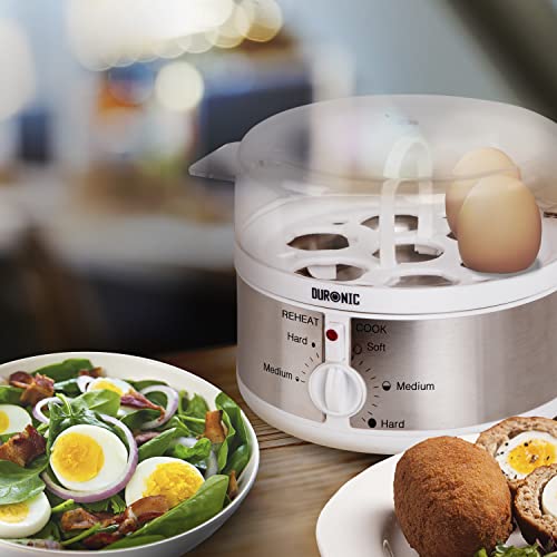Duronic 7 Egg Boiler EB35 WE, Egg Cooker with Buzzer, Egg Steamer makes Soft | Medium | Hard Boiled Eggs Alarm Timer Settings, Includes Egg Pierc