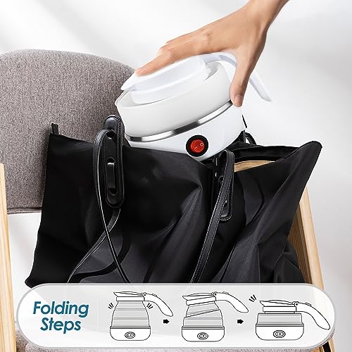Foldable Electric Kettle, Food Grade Silicone Electric Water Boiler Camping Kettle, 600ML Mini Travel Kettle Portable Lightweight Boiler, Fast Bo