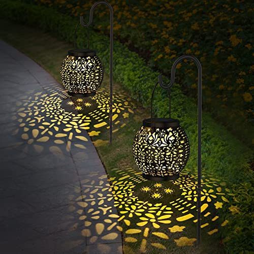 2 Pack Solar Lanterns for The Garden - Outdoor Hanging Garden Solar Lights, IP54 Waterproof, Long Working Time, Vintage Garden