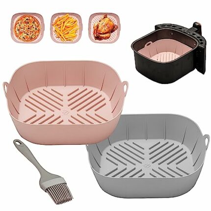 ZAFAH 2Pcs Silicone Air Fryer Liner Square, 7.1 Inch – Reusable Air Fryer Silicone Liner –Non-Stick & Heat Resistant – Replacement for Paper Air