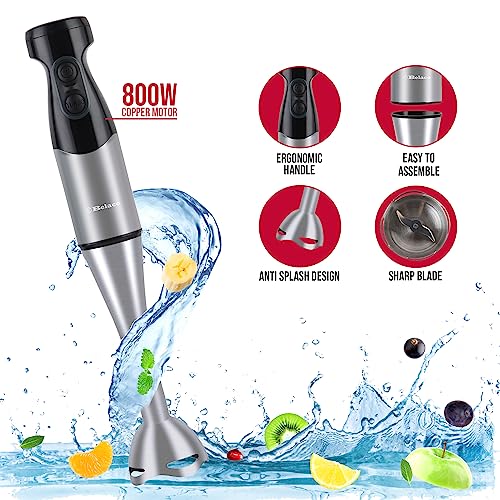 Belaco Hand Blender Mixer 4in1 Processor Chopper Mixer Bowl Egg Whisk & Beaker 800W DC Motor 600ml Chopper Bowl 500ml Beaker