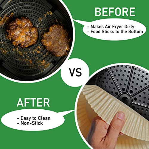 Felihome Air Fryer Liners Disposable Silicone Oil-Coated, 100PCS Non-Stick AirFryer Liners Food Grade, Air Fryer Paper Liners Round Water-Proof,