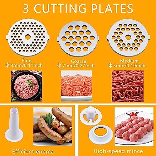 BenRich Electric Meat Mincer Grinder and Sausage Maker, 2800 Watt Powerful Copper Motor Meat Mincer Machine Stainless Steel Body - Sliver