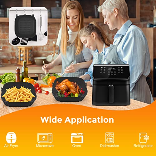 Silicone Air Fryer Liners, 8'' Square 4 to 7 QT Reusable Heat Resistant Food Grade Airfryer Silicone Liners Inserts Baskets Bowl Accessories for