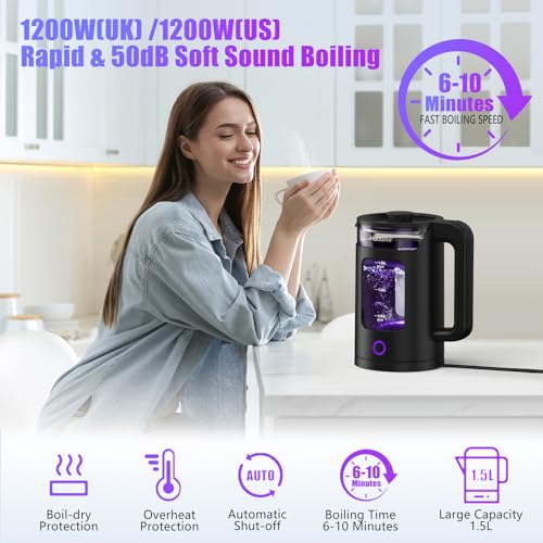 Haooair Kettle, 1.5 Liter Electric Kettle with 7 Colored Lights, Easy to Clean Glass Kettle, Fast Boil Quiet, BPA-Free, Boil-Dry Protection
