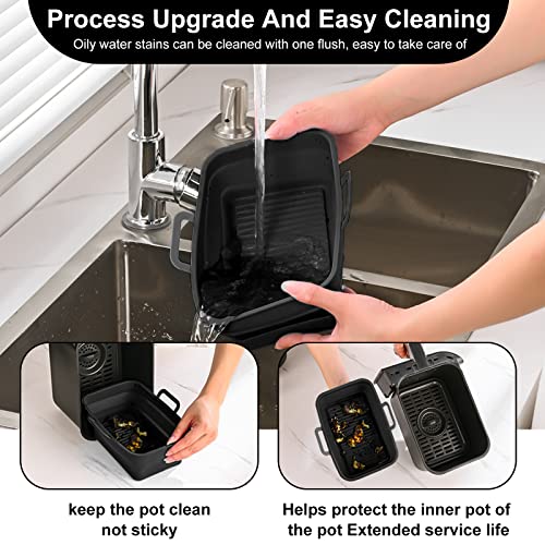 FOHYLOY Foldable Air Fryer Silicone Pot, 2Pcs Reusable Air Fryer Silicone Pot for Ninja Dual Air Fryer, Air Fryer Silicone Liner, Accessories for
