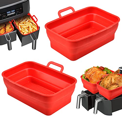 FOHYLOY Foldable Air Fryer Silicone Pot, 2Pcs Reusable Air Fryer Silicone Pot for Ninja Dual Air Fryer, Air Fryer Silicone Liner, Accessories for