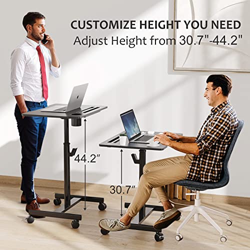 JYLH JOYSEEKER Mobile Standing Desk, 28 inch Pneumatic Sit to Stand Desk Height Adjustable Laptop Rolling Cart with Lockable Wheels for Home Offi