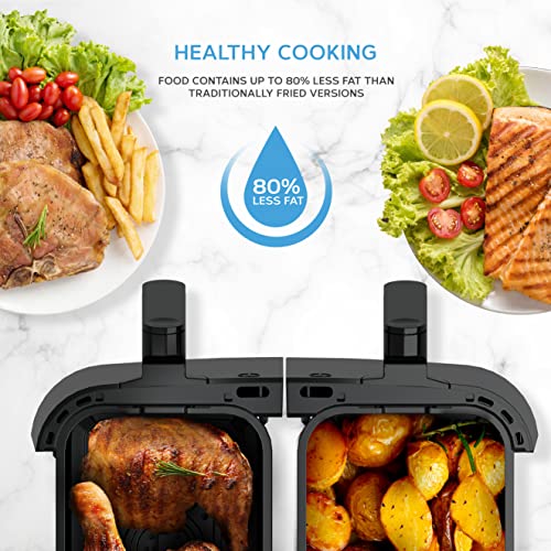 MONCOOK Double Air Fryer - 2 In 1 Airfryer 9L With 2 x 4.5L Baskets - 50 Recipe Cookbook - Smart Finish Function - Digital LED Display Airfryer -