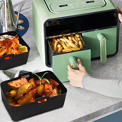 Silicone Pot Fits for Ninjas Dual Air Fryer, Air Fryer Accessories,2Pcs Replacement of Parchment Liner Paper, Basket (Black)