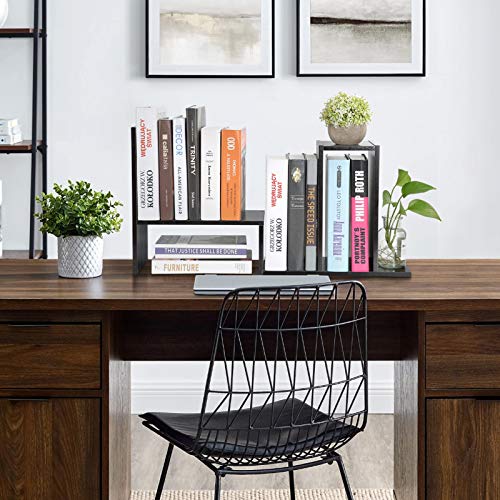 Pissente Desktop Organizer, Freestanding Desktop Display Shelf Adjustable Mini DIY Bookshelf Home Office Storage Desk Shelves (Dark Walnut)