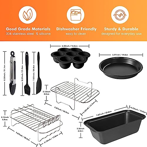 Air Fryer Accessories, Set of 9 Fit for Ninja Dual Air Fryer AF300UK, AF400UK & Most 3.7Qt - 4.2Qt and Larger Dual Zone Air Fryers, Include Cake