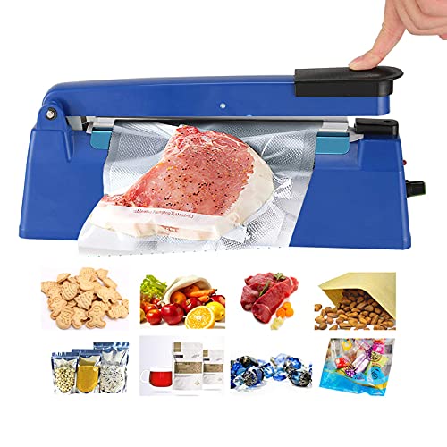 Heat Sealer, Impulse Plastic Bag Sealer, Manual Seal Food Packing Machine, Heat Sealing Applicable with Replacement Kit, Metal/ABS 350W (Blue, 8"