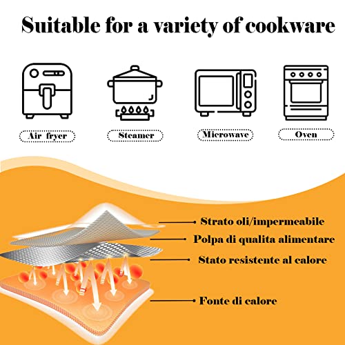 Air Fryer Disposable Paper Liner, 100Pcs Air Fryer Liners, Air Fryer Accessories Food Grade Parchment Paper Oil-Proof, Water-Proof, Baking Paper