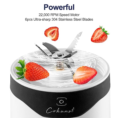 COKUNST Portable Blender for Smoothies and Shakes, 18 Oz Personal Blender with 6 Blades and Type-C Rechargeable, Portable Mixer Cup Fruit Juicer