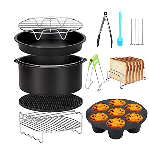Air Fryer Accessories 8 Inch 10 Pcs for COSORI NIJIA Gowise Phillips Cozyna Airfryer XL 3.8QT-5.8QT, Extra Gift 4PCS Barbecue Needle(Black 10PSC)