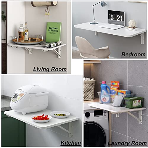 GTYT Kitchen Breakfast Bar Table, White | Computer Workstations for Home Office Work | Wall Mounted Folding Wall Table | Fold-down Desk for Bedro