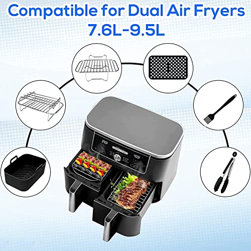 Dual Air Fryer Accessories Set of 10 for Ninja Foodi AF300UK/AF400UK/Tower T17088/Salter, Air Fryer Accessories with Silicone Air Fryer Liners, A