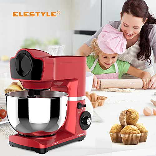 ELESTYLE Stand Mixer, 6L Food Mixer, 1500W, 6 Speeds with Pulse Kitchen Electric Mixer, Tilt-Head Cake Mixer with Stainless Steel Bowl, Dough Hoo