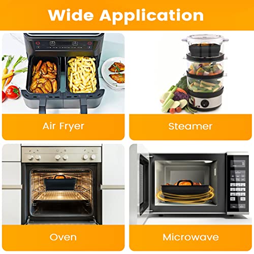 Silicone Air Fryer Liners, 4 PCS Dual Air Fryer Accessories for Ninja AF400UK & Tower T17088 & AF300UK, 8.46inch Reusable Foldable Air Fryer Pots