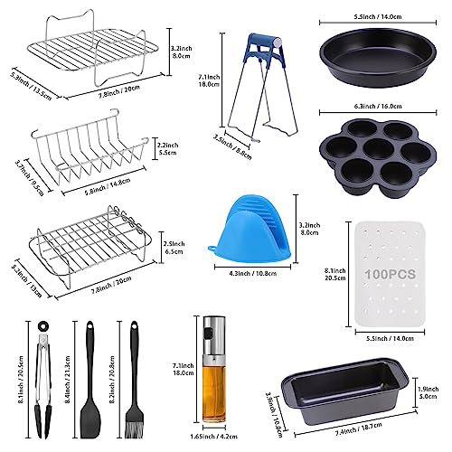 Air Fryer Accessories, 13pcs Fit for Ninja Foodi AF300UK, AF400UK & Tower T17088, Salter & Other 7.6L-9.5L Dual Air Fryers, Including 100pcs Pape
