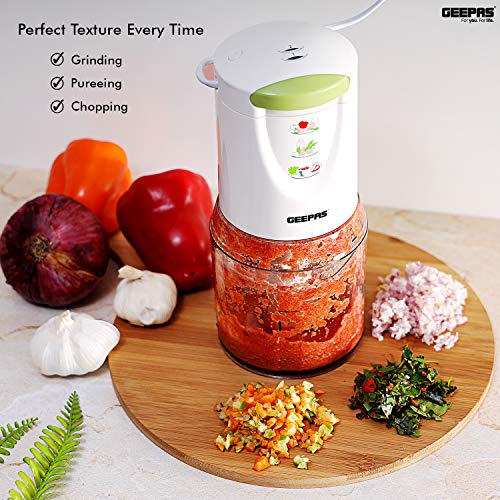 Geepas 400W Mini Food Processor – 500ml Food Chopper, 4 Bi-Level Stainless Steel Double Blades for Blending & Chopping – Perfect for Salads Salsa
