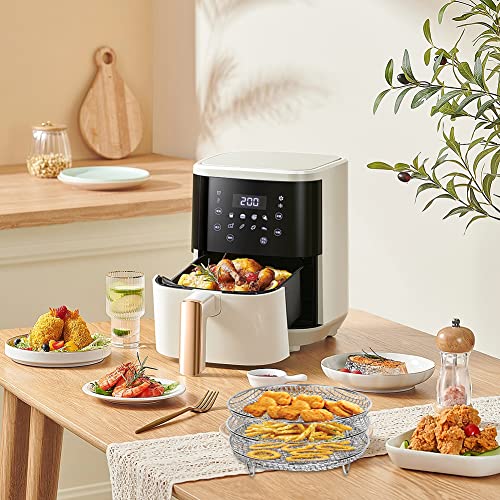 Air Fryer Rack Compatible with Ninja Air Fryer 8 inch 3 Layers Stackable Round Stainless Steel Air Fryer Basket Tray Multi-Purpose Air Fryer Acc