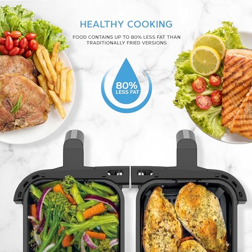 Devology Double Air Fryer - 10L - 2 x 5L Independent Dual Zone Air Fryer -50 Recipe Cookbook- 12 Cooking Programs - Digital LED Display Airfryer