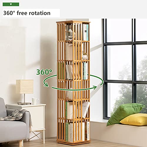 NaoSIn-NiBamboo Rotating Bookcase, 6 Tier Disassembly Bookshelf Organizer, Spinning Design, Removable Adjustable Divider, Holds Up To 200 DVD's o