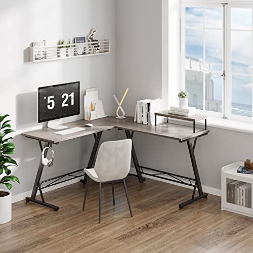 Gaming Desk L-Shaped Computer Desk Corner Desk for Home Office with Monitor Stand 129.5 cm Grey Oak