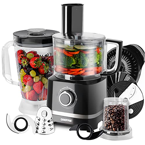 Geepas 800W 10 in 1 Food Processor Blender | Multifunctional Electric Blender Chopper Shredder Slicer French Fry Cutter Citrus Juicer Whisk Emuls