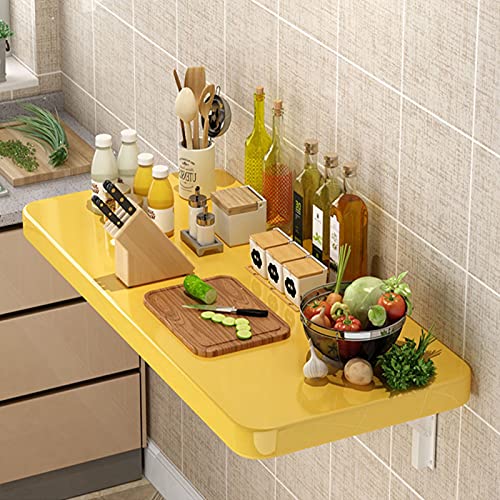 Folding Desk Floating Desk Stable Sturdy for Study Workbench, Home, Office Folding Wall-Mounted Table, Yellow 20 Sizes (Color : Yellow, Size : 50