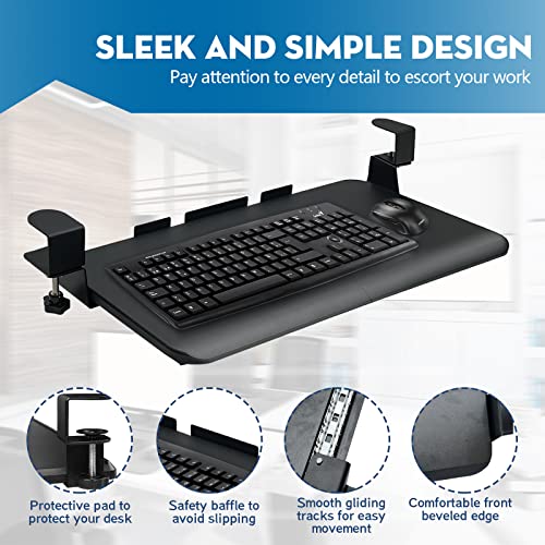 SONMINDRC Keyboard Tray Under Desk,Sturdy C Clamp Mount System,26.3" x 11" Slide-Out Computer Keyboard Drawer,Fits Full Size Keyboard and Mouse,f