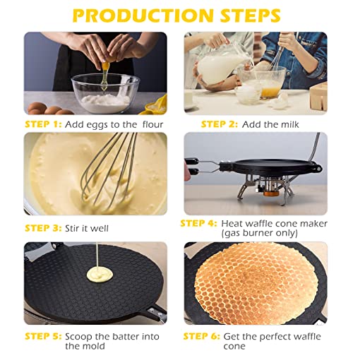 Dyna-Living Non-Stick Egg Roll Waffle Cone Machine Ice Cream Cone Maker Cooking Tools with Heat-Insulation Handle for House Commercial Homemade D