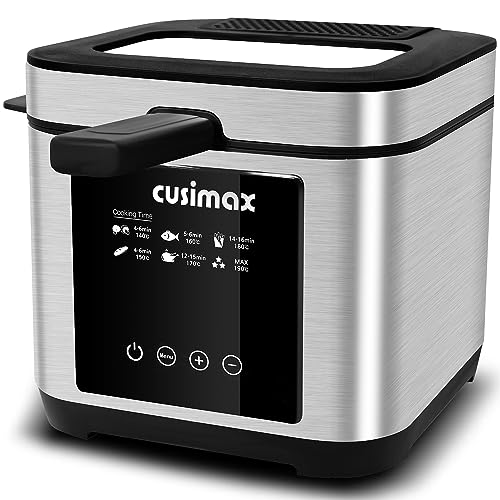 CUSIMAX Deep Fryer, 2.5L Deep Fat Fryer with Touchscreen, 1200W Countertop Fryer with Viewing Window, Stainless Steel Basket with Safety Handle,