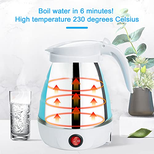 Foldable Electric Kettle, UK 600ml Portable Fast Boil Folding Kettle, Food Grade Silicone Boil Dry Protection with Separable Power Cord for Campi