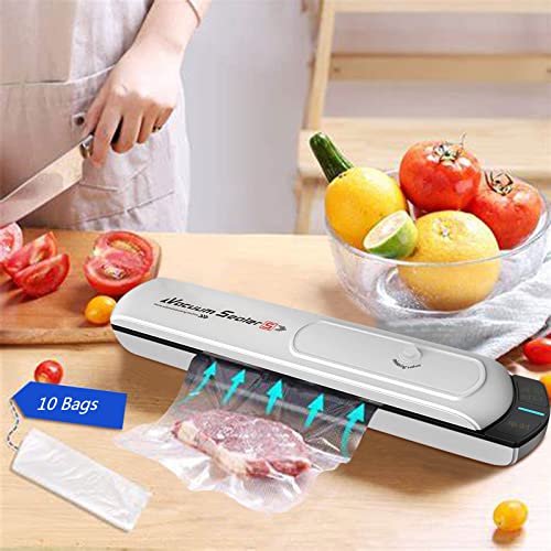 Food Vacuum Sealer, Portable Food Saver Vacuum Sealer Machine Sealing System with 10pcs Vacuum Sealer Bags for Sous Vide Cooking, Dry Moist Food