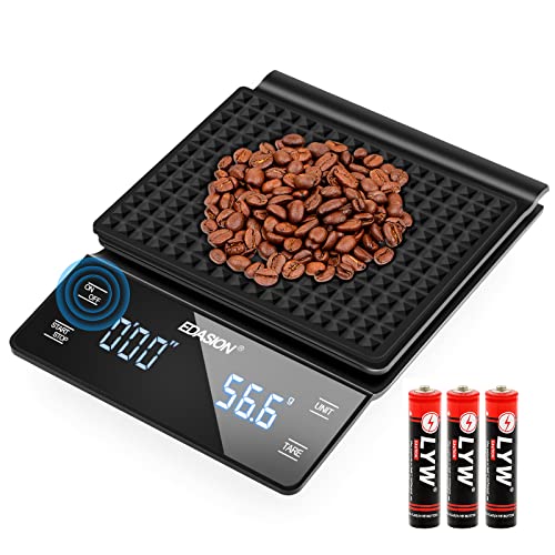 Digital Coffee Scale with Timer 0.1g/3KG High Precision Kitchen Scale Waterproof Electronic Food Weighing Espresso Scale, Large LED Display, Touc