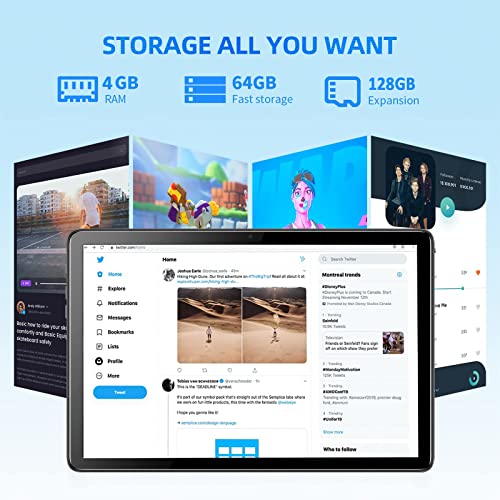 SZTPS Tablet 10.1 Inch Android 12 Tablet 4GB RAM,64GB ROM(128GB Expandable) 1920x1200 IPS Display,WIFI/Bluetooth/5000mAh Battery/Dual Camera
