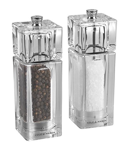 Cole & Mason H33502P Cube Clear Salt Mill, Precision+, Acrylic, 145 mm, Single, Includes 1 x Salt Grinder