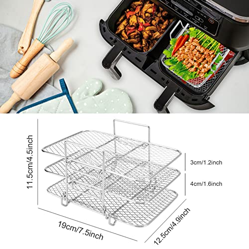 Air Fryer Rack for Ninja Dual Air Fryer, Luckits 3 Floors Dehydrator Rack 304 Stainless Steel Multifunctional Air Fryer Accessories Compatible wi