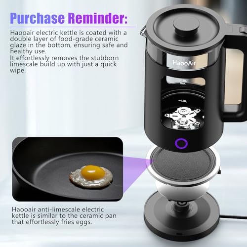 Haooair Kettle, 1.5 Liter Electric Kettle with 7 Colored Lights, Easy to Clean Glass Kettle, Fast Boil Quiet, BPA-Free, Boil-Dry Protection