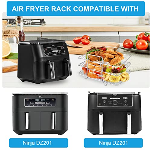 Air Fryer Rack for Ninja Dual Air Fryer, Luckits 3 Floors Dehydrator Rack 304 Stainless Steel Multifunctional Air Fryer Accessories Compatible wi