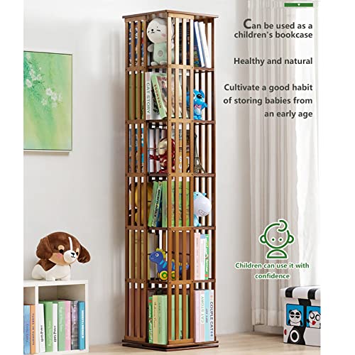 NaoSIn-NiBamboo Rotating Bookcase, 6 Tier Disassembly Bookshelf Organizer, Spinning Design, Removable Adjustable Divider, Holds Up To 200 DVD's o