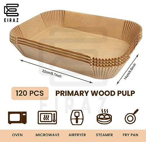 Eiraz® Air Fryer Liners, 120 Pcs Disposable Rectangular Air Fryer Accessories, Oil & Water-Proof Parchment Paper, Compatible with Ninja AF300UK A