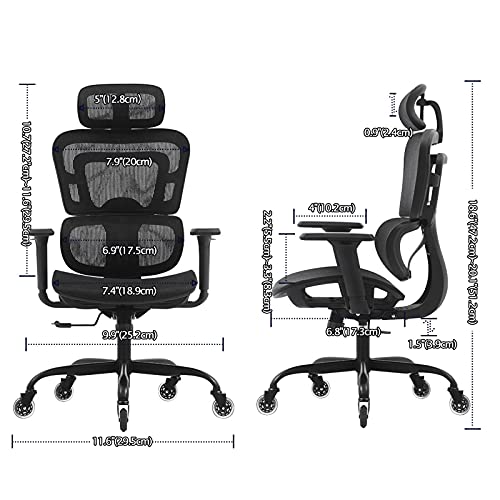KERDOM Office Chair, Ergonomic Desk Chair with 3D Adjustable Headrest and Armrests Lumbar Support and Comfortable Reclining High Back Mesh Comput